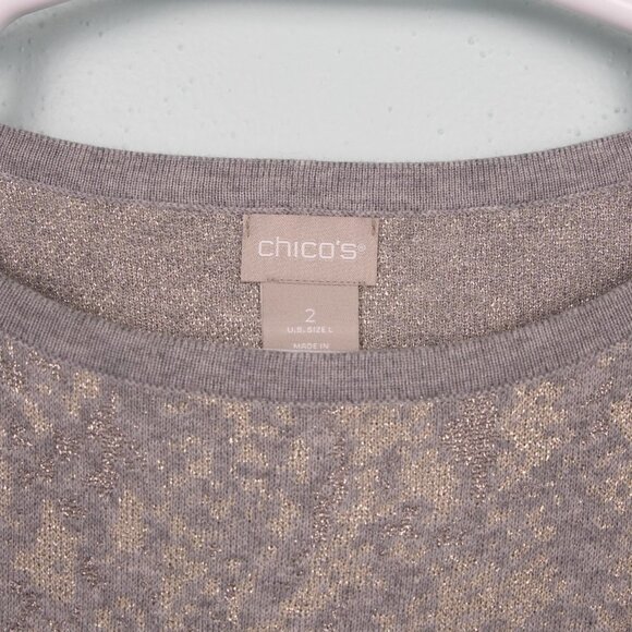 Chico's animal print metallic detail grey sweater-2 - Picture 3 of 4